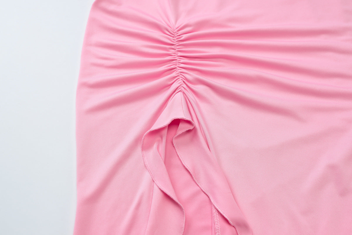 Womens V Neck Halter Dress with Split Back Detail | noémi