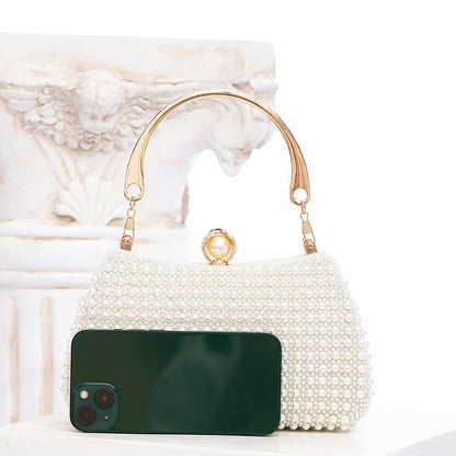 Elegant Pearl Evening Bag | White Clutch with Gold Chain for Parties & Events | noémi