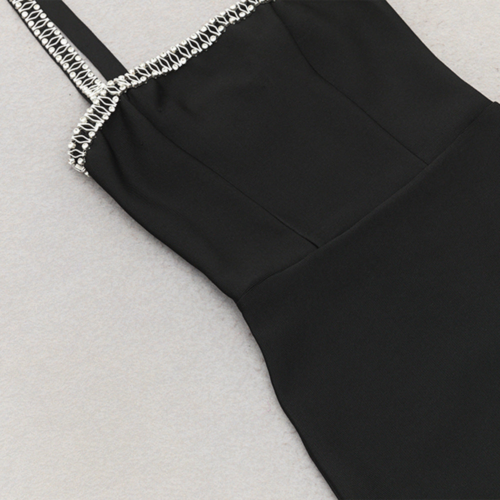 Chain Strap One Shoulder Mid Length Bodycon Dress | noémi