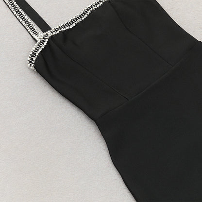 Chain Strap One Shoulder Mid Length Bodycon Dress | noémi