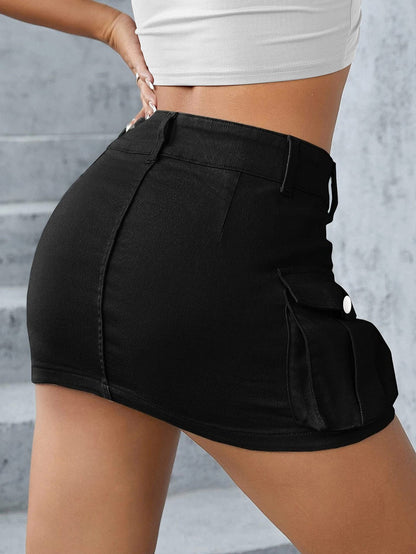 Cargo Mini Skirt | High Waisted, Stretch Fit, Side Pockets | noémi