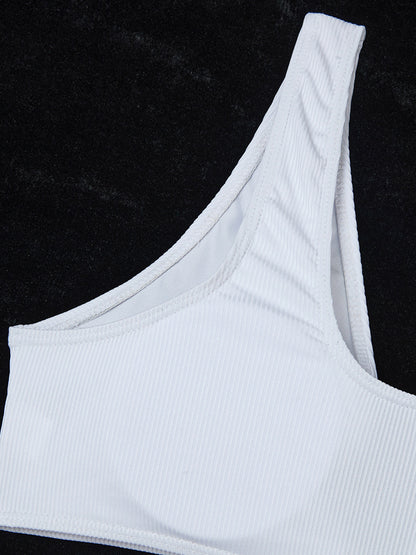 Ring Detail Three Point Bikini Set with Sunken Stripe Texture for Women | noémi