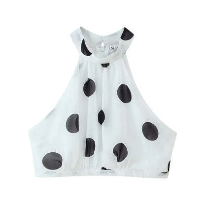 Polka Dot Summer Set | Halter Crop Top with High Waist Flounced Skirt | noémi