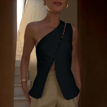 Black Corset Top | One Shoulder Sleeveless Blazer | noémi