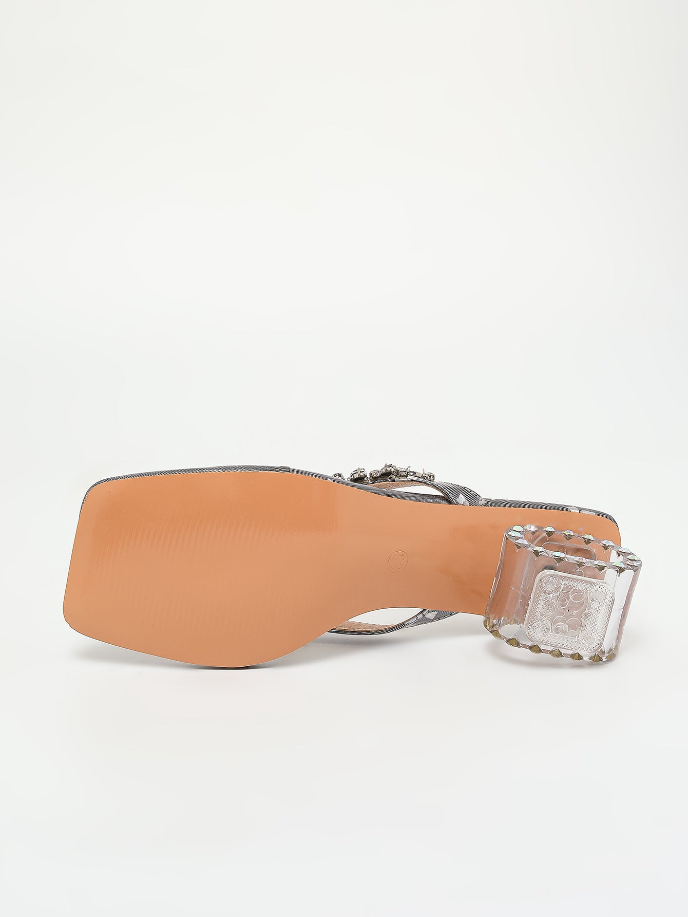 Cross Strap Square Toe Sandals | Heels with Chunky Crystal Heel | noémi