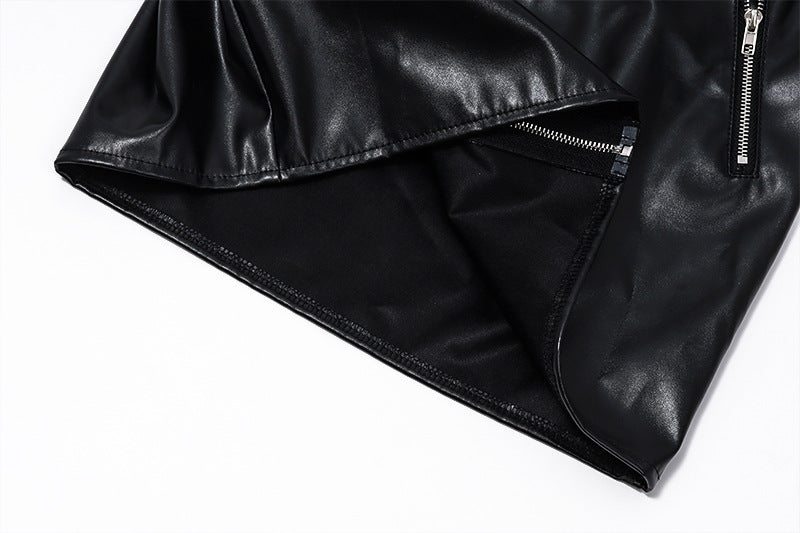 Black Leather Zip Up Mini Skirt | High Waisted Faux Leather Skirt | noémi