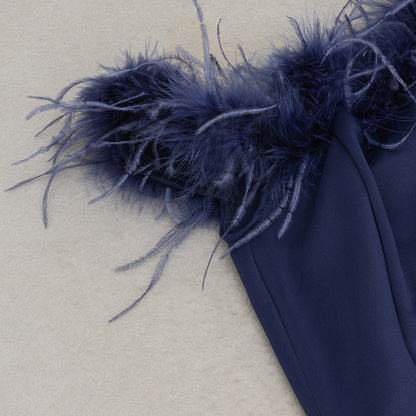 Womens Off Shoulder Ruffled Maxi Dress | Slim Fit, Feather Trim Detail | noémi