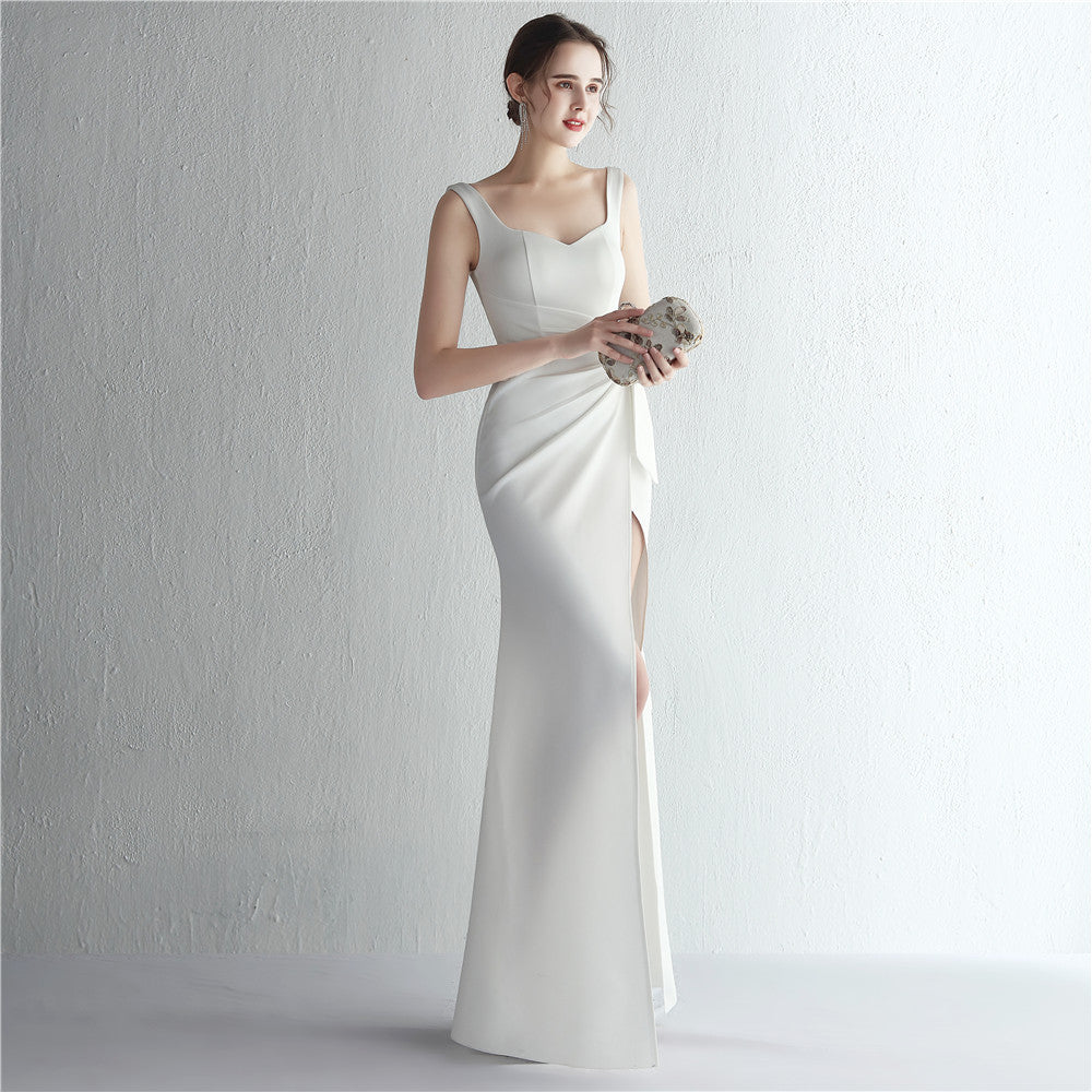 Satin Beaded Fishtail Gown | Long Slit Slim Fit Dress | noémi