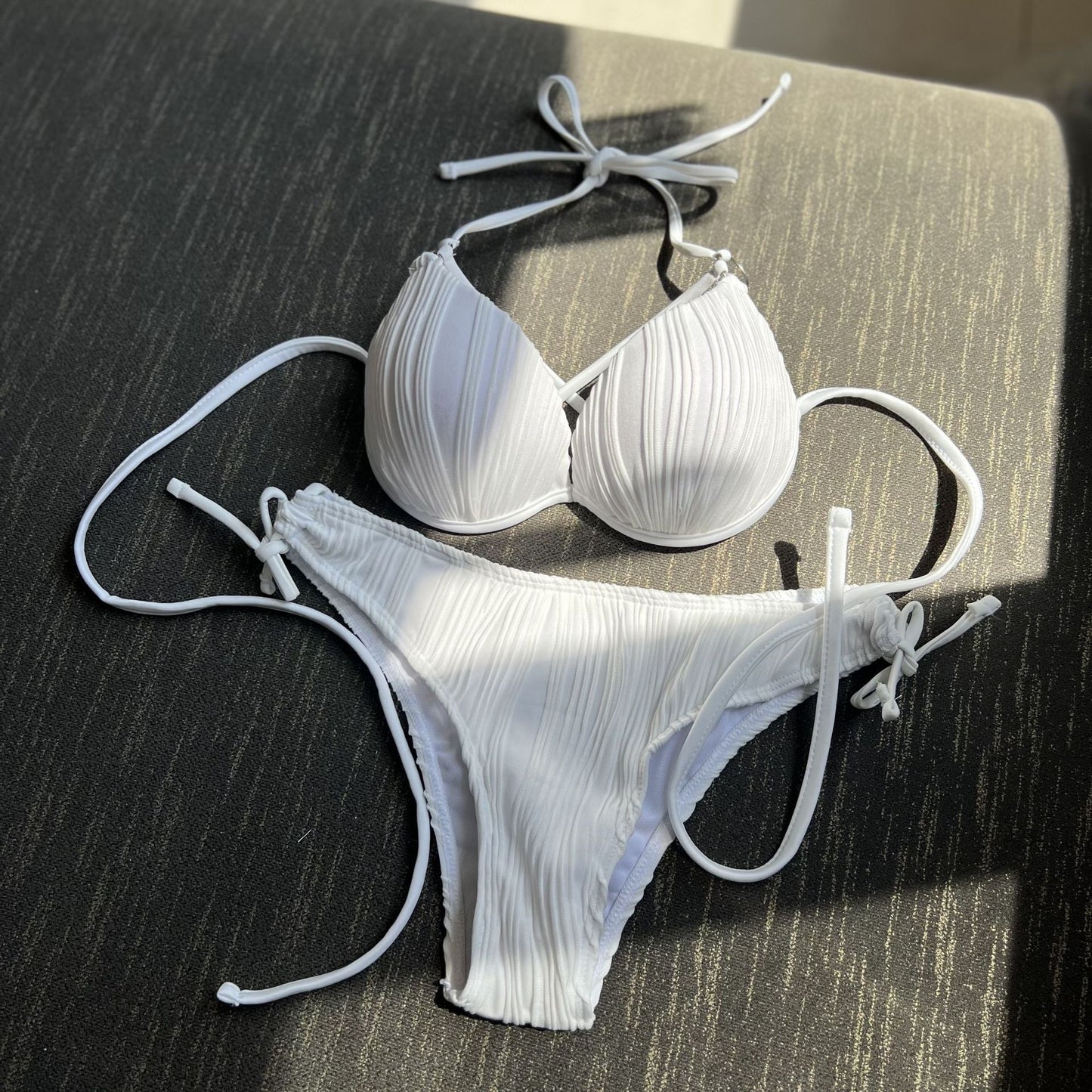 Drawstring Tie Bikini with Hard Cup Support and Textured Fabric | noémi