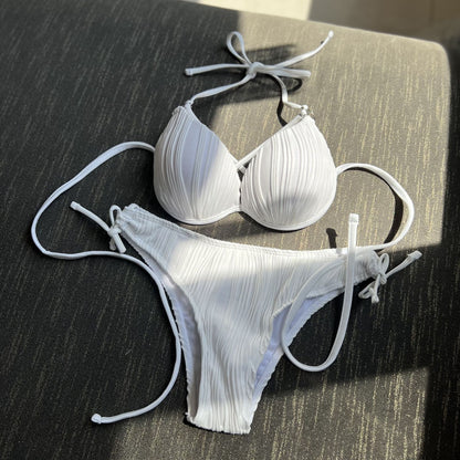 Drawstring Tie Bikini with Hard Cup Support and Textured Fabric | noémi