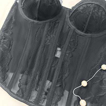 Black Lace Corset Top | Sheer Mesh Bustier Slim Fit Underwire Bra Cami | noémi