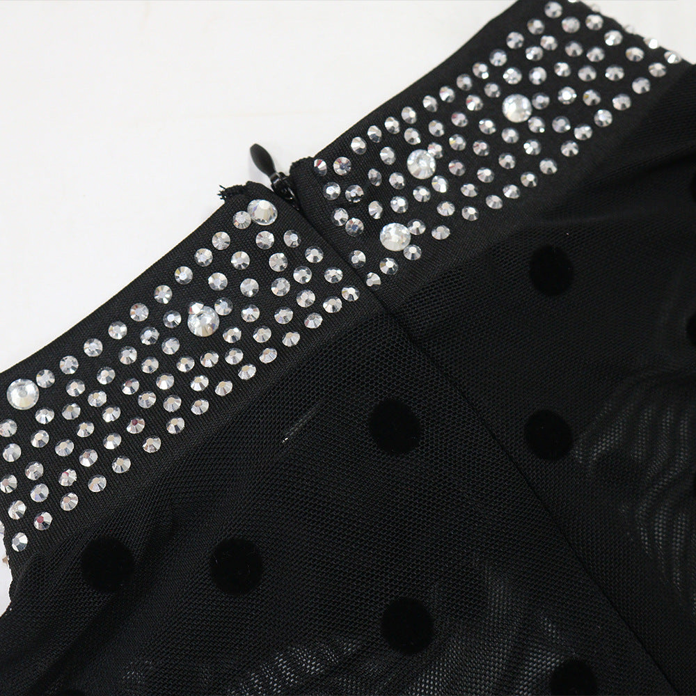 Mesh Long Sleeve Patchwork Dress | Slim Fit, Waist Enhancing, High Slit Formal Gown for Women | noémi