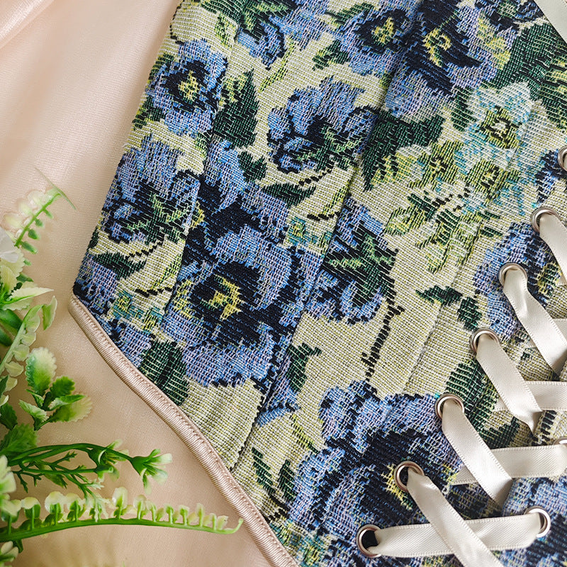 Printed Lace Up Corset Top | Floral Wide Strap Vest | noémi