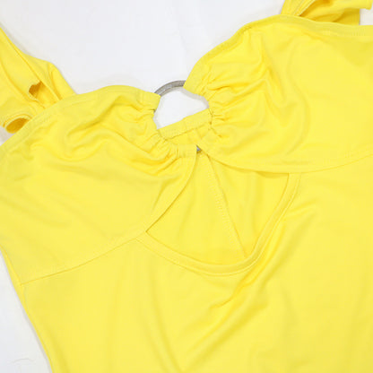 Yellow Cutout Camisole Dress with High Slit | Maxi Dress for Women | noémi