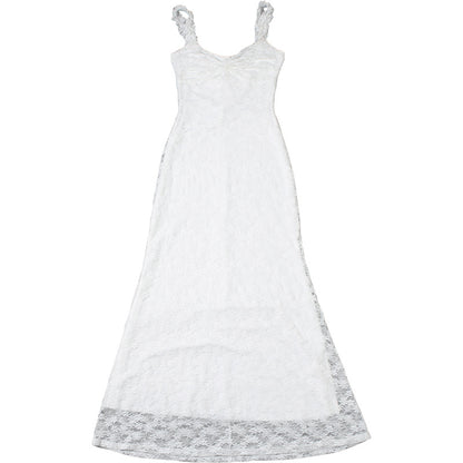 Solid Color High Waist Maxi Dress with Suspenders and Slim Fit | noémi