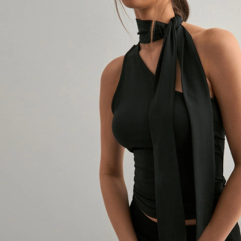 Cutout Top with Scarf Neck Detail | Sleeveless Modern Statement Tank | noémi