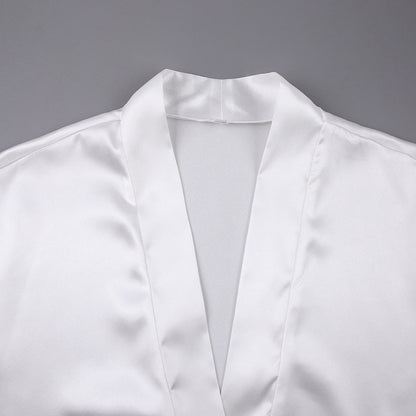 Satin Feather Robe | White Bridal Dressing Gown with Fluffy Cuff Detail | noémi