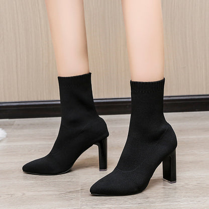 Women’s Stretch Knit Sock Boots | Pointed Toe | Mid Calf | High Heel | noémi