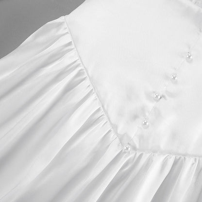 White Satin V Neck Pettidress | Lantern Sleeves | noémi
