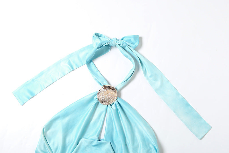 Womens Halter Swing Collar Top | Hollow Out Cutout with Shell Metal Buckle | noémi