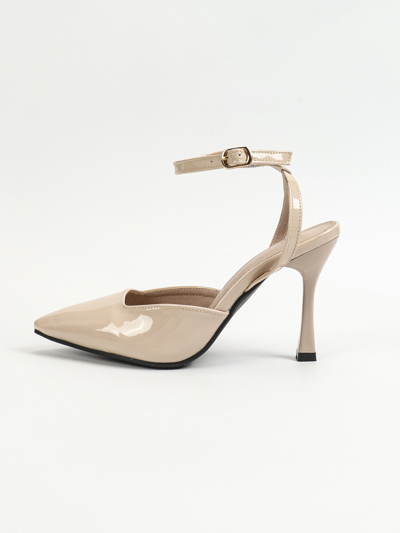 Women’s Pointed Toe Summer Heels | Ankle Strap Sandals, Open Back, Patent Finish | noémi