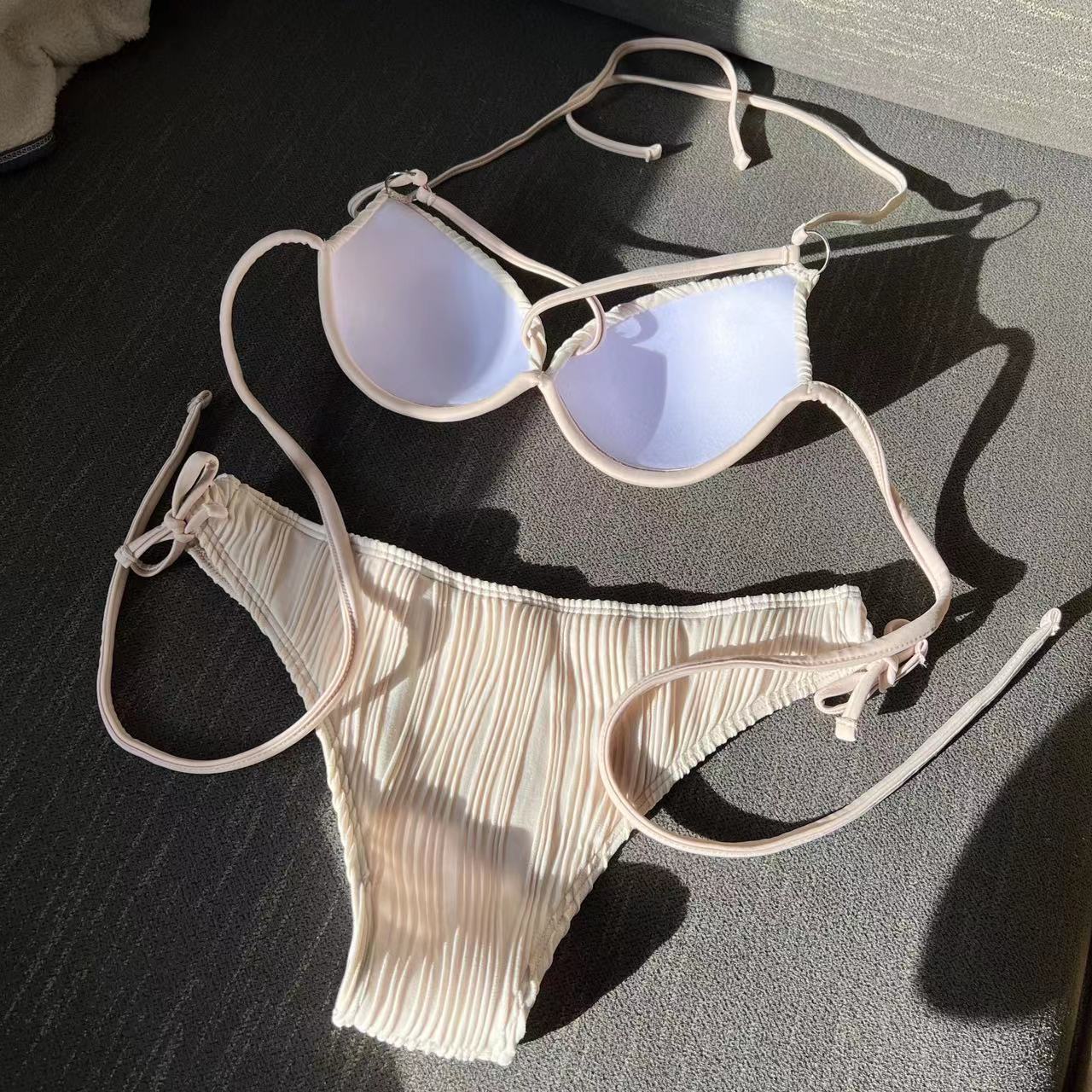 Drawstring Tie Bikini with Hard Cup Support and Textured Fabric | noémi