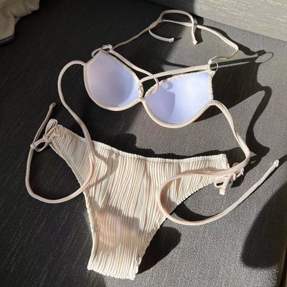 Drawstring Tie Bikini with Hard Cup Support and Textured Fabric | noémi