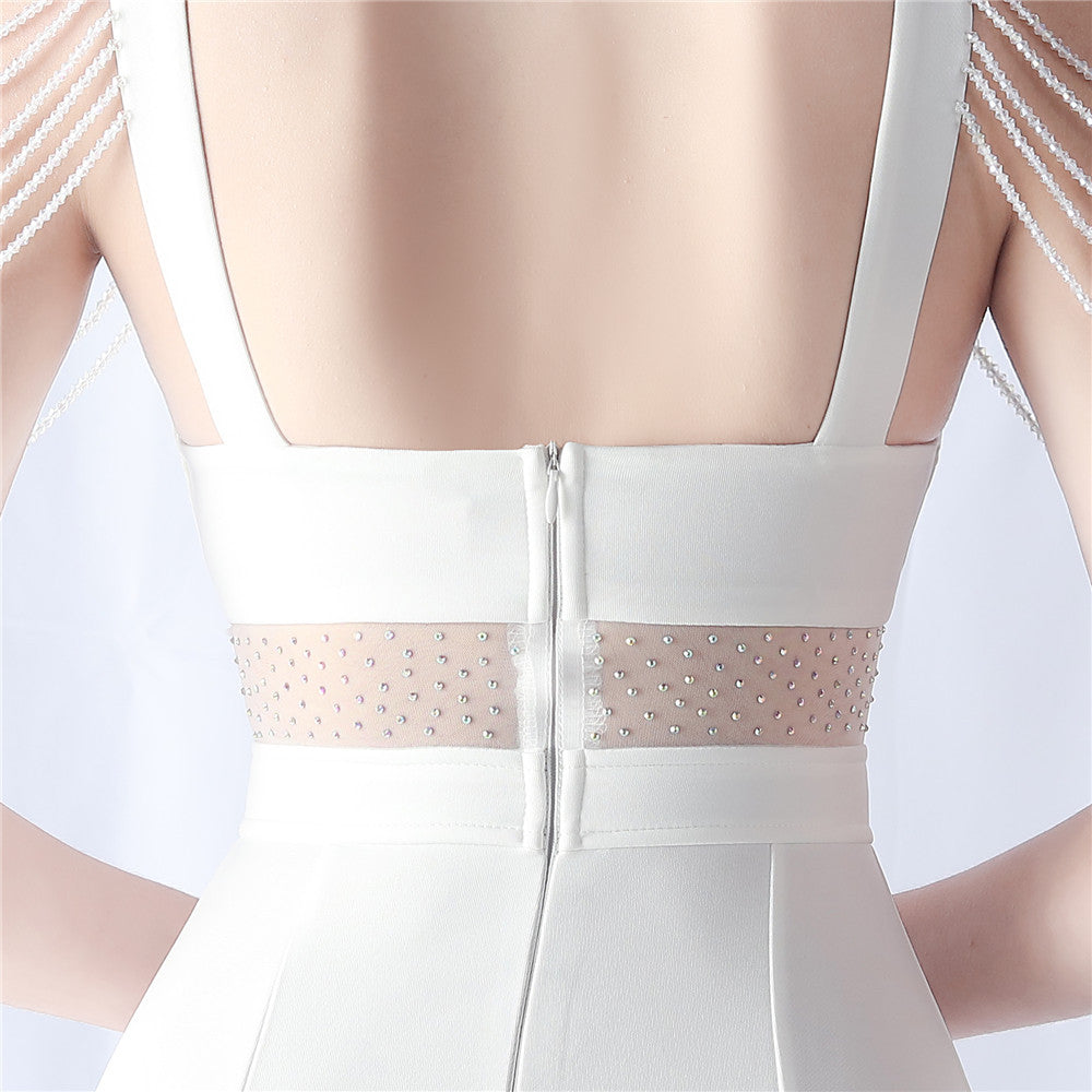 Backless Sheer Mesh Wedding Gown | Slim Fit Dress with High Slit | noémi