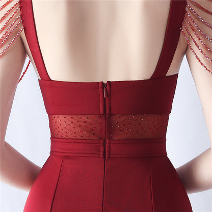 Backless Sheer Mesh Wedding Gown | Slim Fit Dress with High Slit | noémi