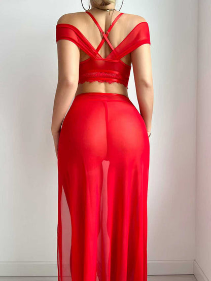 Womens Three Piece Lingerie Set with Slit Skirt and Matching Top | noémi