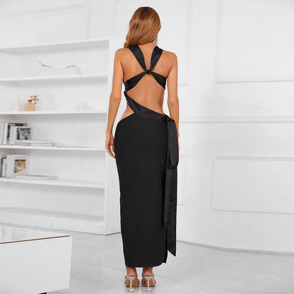 Halter Bandage Dress with Hem | Slim Fit Backless Design | noémi