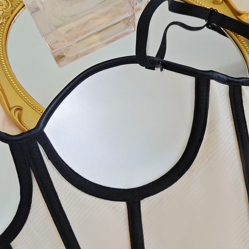 Mesh Corset Top | Bustier with Chest Pad, Strappy Slim Fit | noémi