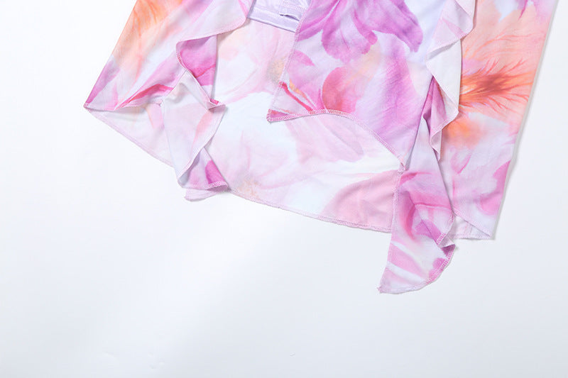 Womens V Neck Printed Sheath Dress with Backless Design and Strap Detail | noémi