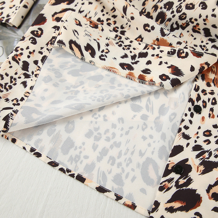Leopard Print Pajama Set for Women | Long Sleeve Cardigan Top Trousers | noémi