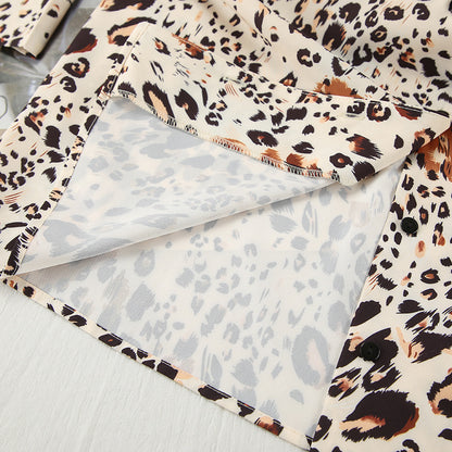 Leopard Print Pajama Set for Women | Long Sleeve Cardigan Top Trousers | noémi