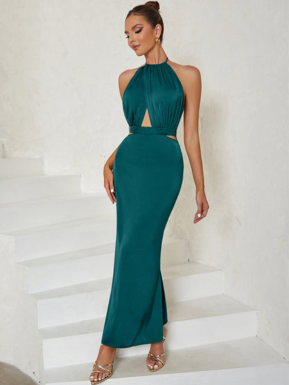 Halter Neck Ruffled Maxi Dress | Slim Fit Dress | noémi