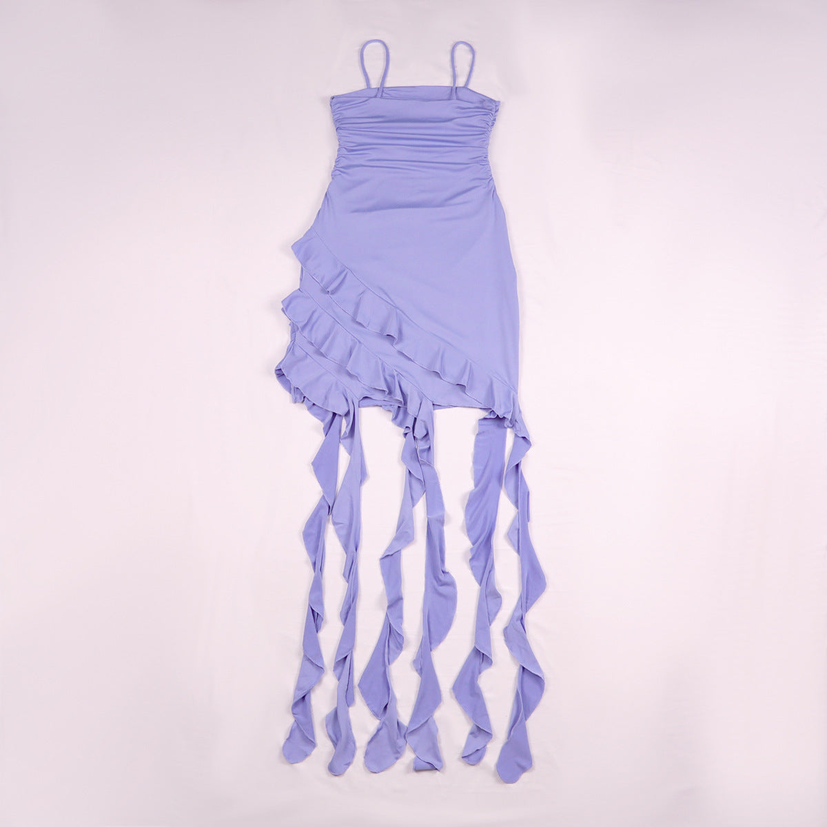 Womens Ruffled Spaghetti Strap Dress | Irregular Hem Slim Fit | noémi