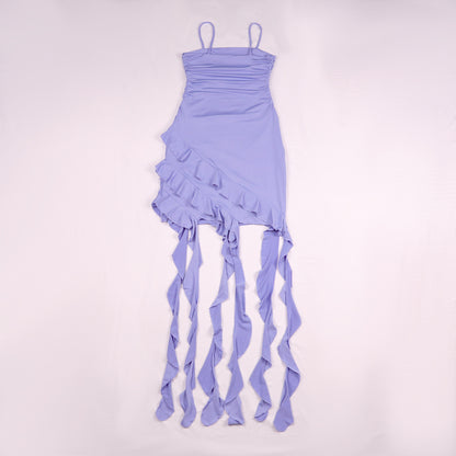 Womens Ruffled Spaghetti Strap Dress | Irregular Hem Slim Fit | noémi