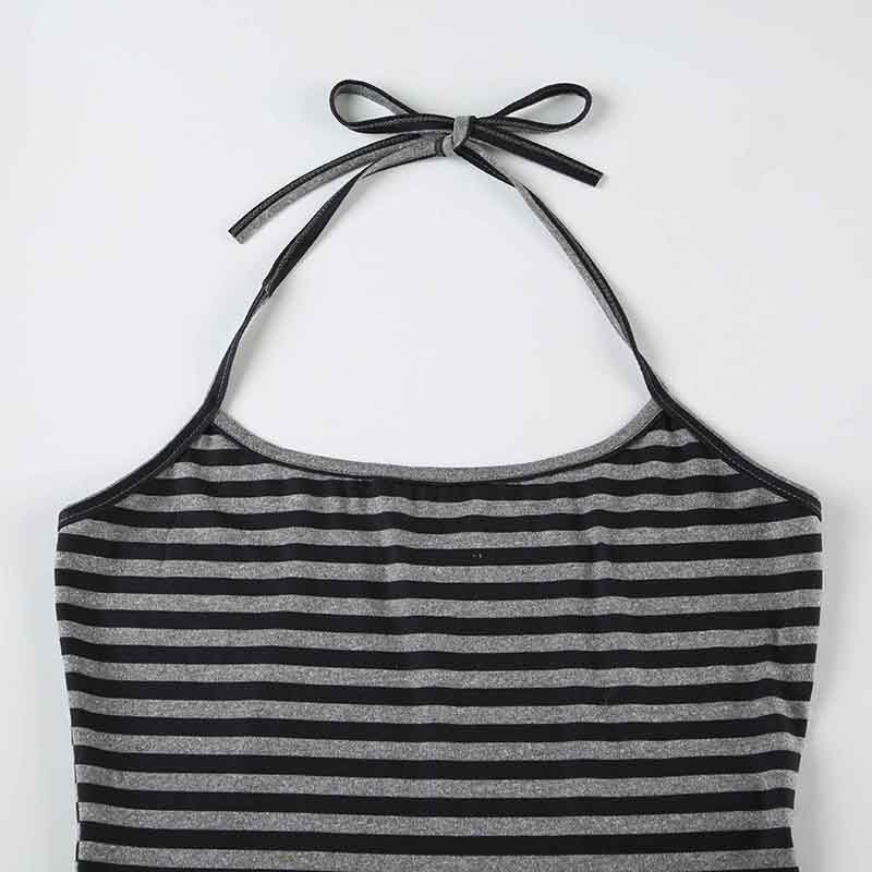 Striped Halter Two Piece Lounge Set | Slim Fit Strap Crop Top Drawstring Shorts | noémi