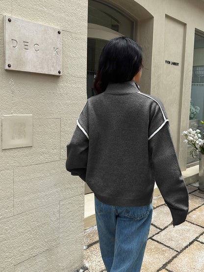 Zipper Sweater for Women | Casual Solid Color Long Sleeve Knit Pullover | noémi