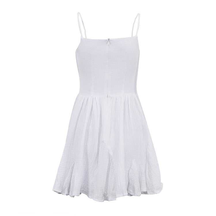White Ruched Bust Mini Dress | Summer Spaghetti Strap Flowy Skater Fit | noémi