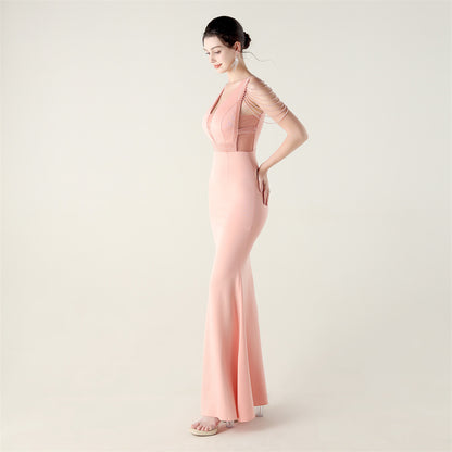 Deep V Plunge Beaded Evening Dress | Slim Fit Gown | noémi