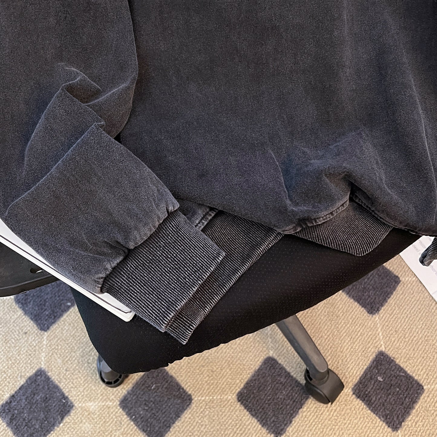 Fleece Lined Bow Sweater | Washed Black, Thickened Loose Fit | noémi