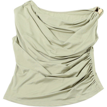 Diagonal Drape Sleeveless Top | Slim Fit & Ruched Design | noémi