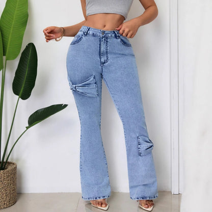 Butterfly Patchwork Flare Jeans | High Waist Bootcut Denim Trousers | noémi