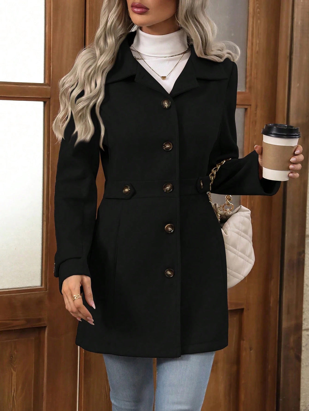 Wool Blend Trench Coat for Women | Slim Fit, Double Breasted | noémi