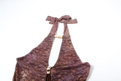 Womens Halter Backless Cutout Romper | noémi