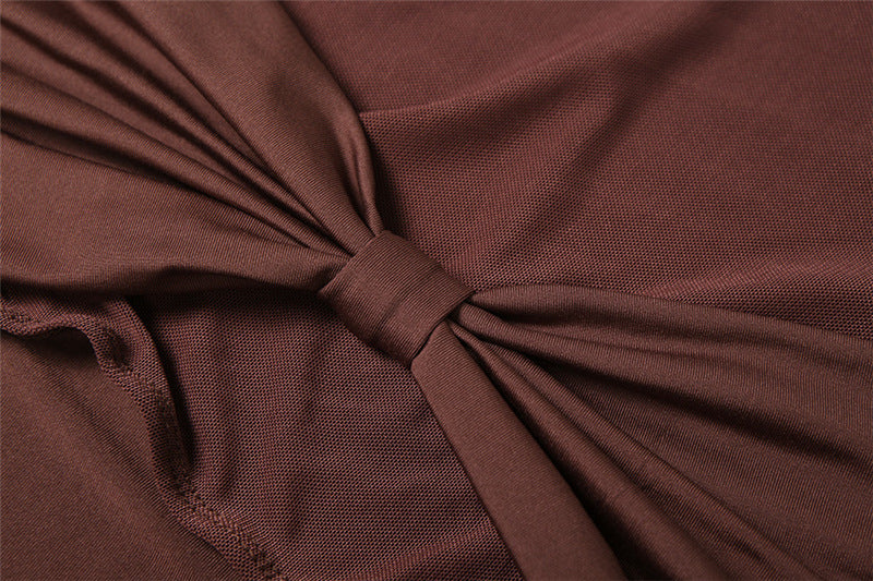 Womens High Collar Long Sleeve Maxi Dress with Side Cutout and Front Slit | noémi