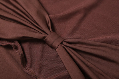 Womens High Collar Long Sleeve Maxi Dress with Side Cutout and Front Slit | noémi