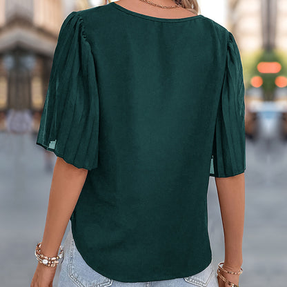 Pleated Short Sleeve Shirt Blouse | noémi